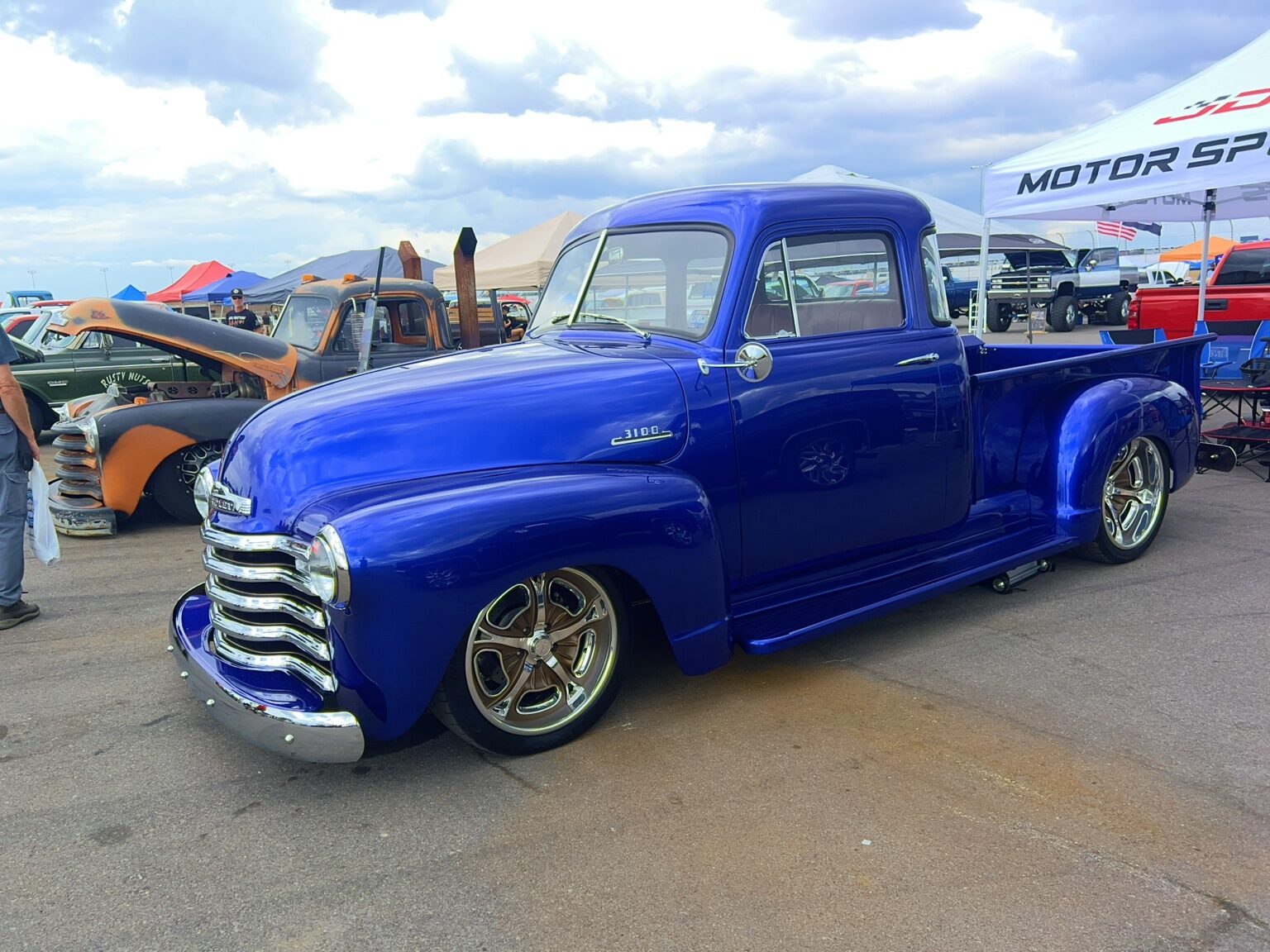 Deep blue classic Chevrolet pickup at the show