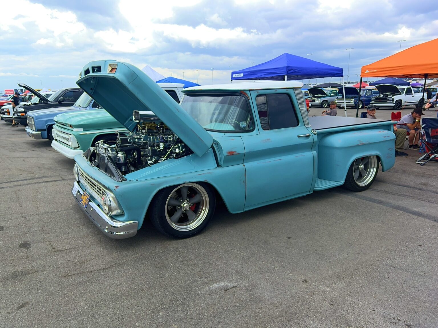 Turquoise lowered Chevrolet C10 at Nashville Superspeedway